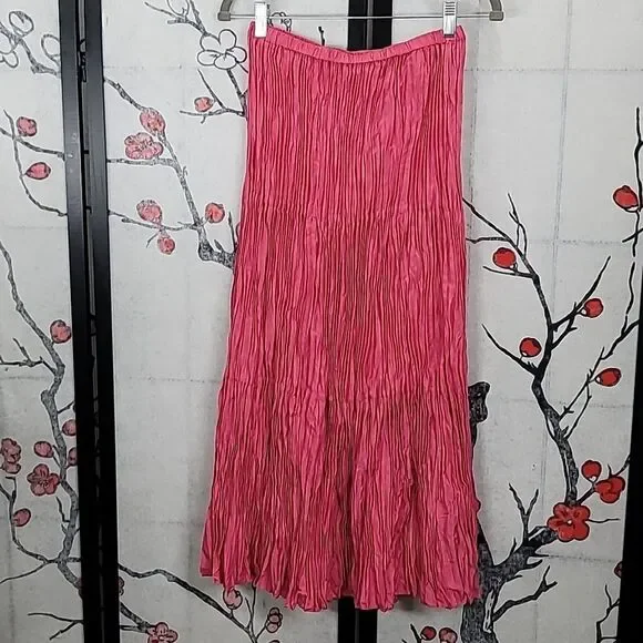 EILEEN FISHER Crinkled Plissé Silk Midi Skirt Size Small - Picture 2 of 6